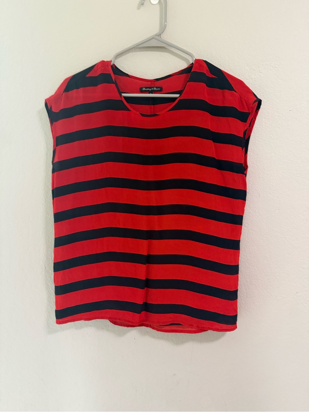 Broadway & Broome 100% Silk Red & Navy Stripe Blouse S